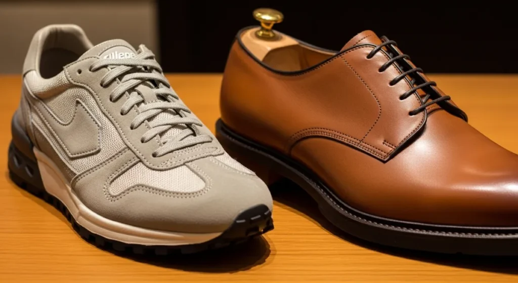 Comparison of branded and non-branded shoes showing craftsmanship and build quality.