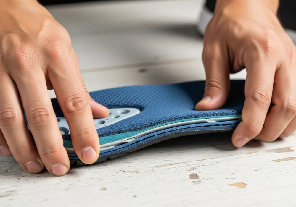 Testing insole softness and inner lining comfort of a casual shoe.