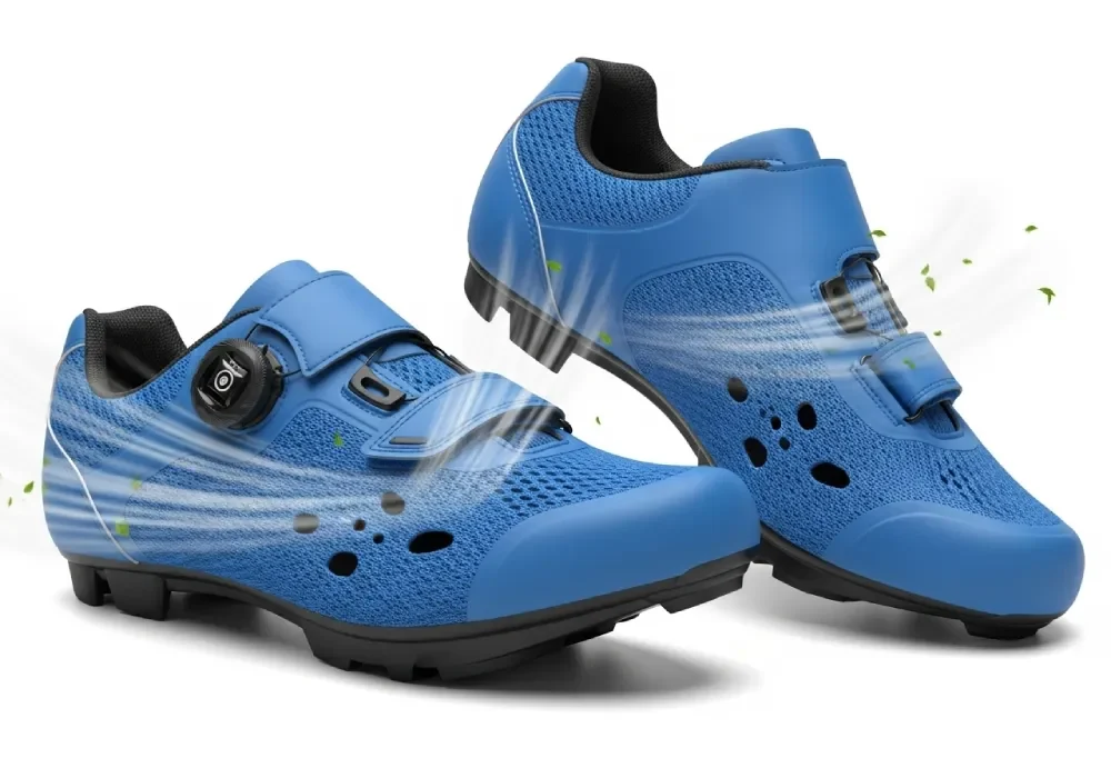 Breathable cycling shoes with mesh upper and ventilation holes for warm weather rides