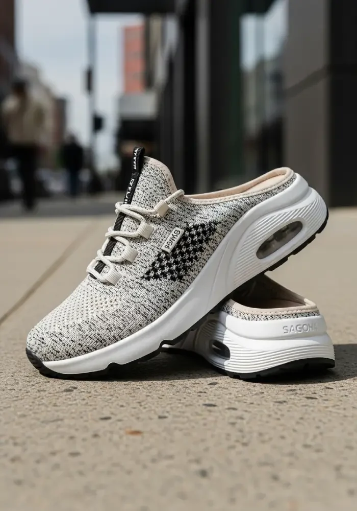 Women’s sneaker mule shoes with cushioned soles and sporty design, perfect for casual weekend and street fashion.